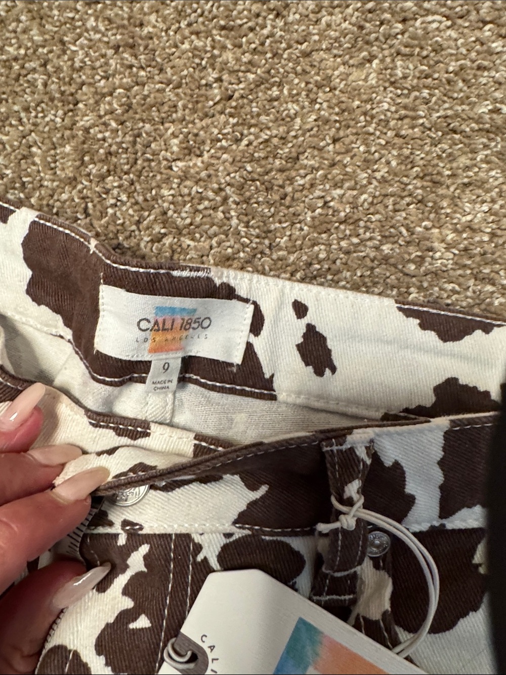 Cali 1850 Brown and White Cow Print Wide Leg Pants western SZ 9 NEW - Picture 5 of 9
